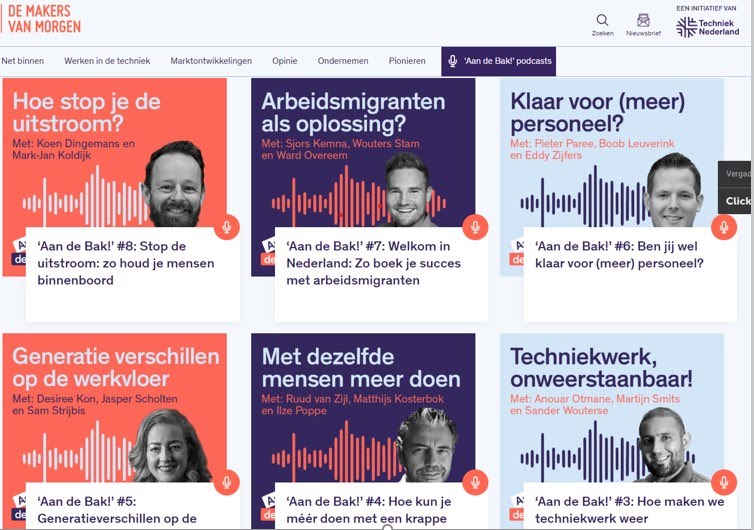 Screenshot van enkele podcastafleveringen 'Aan de bak'